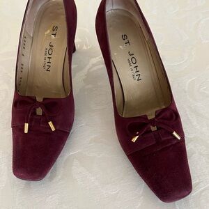 St. John Plum Suede Heels with Bow